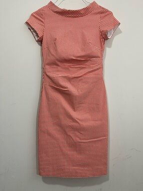 Sara Campbell Gingham Sheath Dress Womens Size 0 Pink The Melissa Short Sleeve
